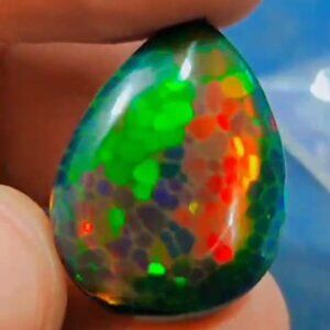 20 Ct Honeycomb Ethiopian Opal Cabochon | Red & Green Pear Gemstone